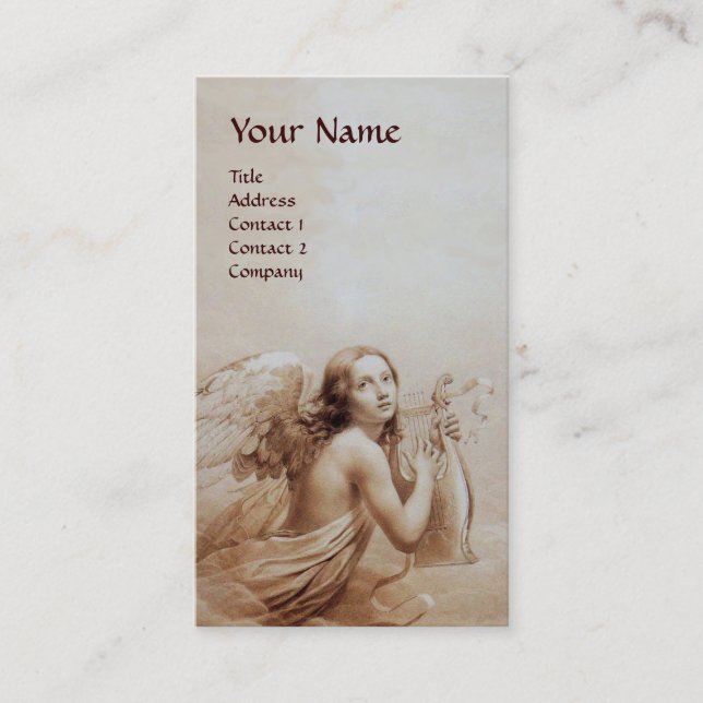 ANGEL PLAYING LYRA OVER THE CLOUDS Monogram Business Card (Front)