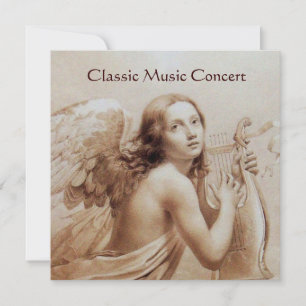 ANGEL PLAYING LYRA OVER THE CLOUDS,Monogram Invitation