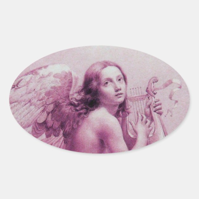 ANGEL PLAYING LYRA OVER THE CLOUDS OVAL STICKER (Front)