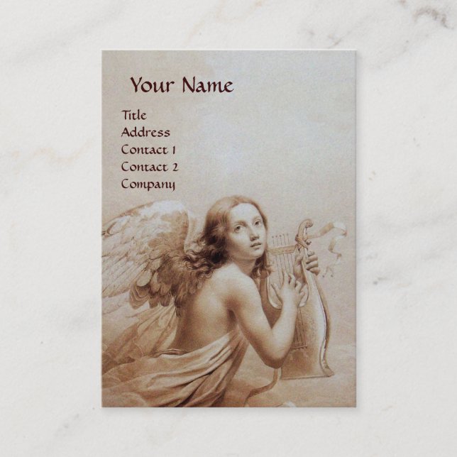 ANGEL PLAYING LYRA OVER THE CLOUDS, pearl paper Business Card (Front)