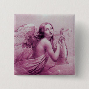 ANGEL PLAYING LYRA OVER THE CLOUDS ,pink 15 Cm Square Badge