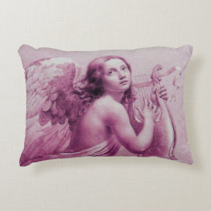 ANGEL PLAYING LYRA OVER THE CLOUDS pink Decorative Cushion