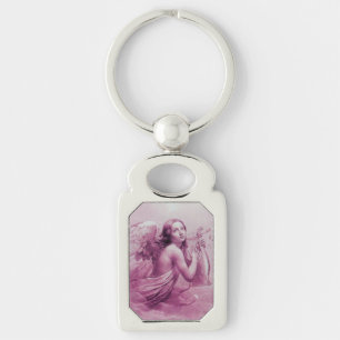 ANGEL PLAYING LYRA OVER THE CLOUDS pink Key Ring