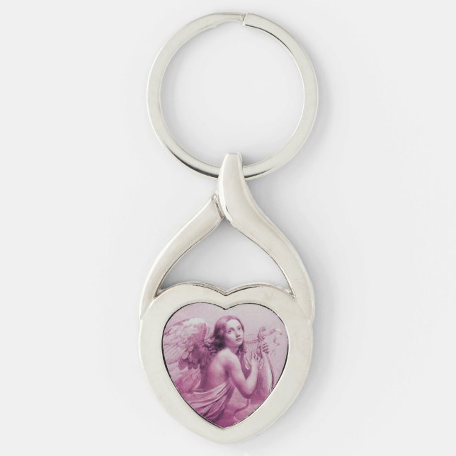ANGEL PLAYING LYRA OVER THE CLOUDS pink Key Ring (Front)