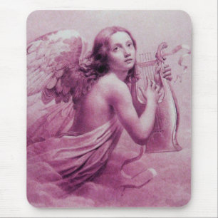 ANGEL PLAYING LYRA OVER THE CLOUDS pink Mouse Mat