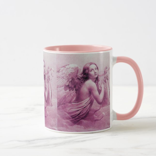 ANGEL PLAYING LYRA OVER THE CLOUDS pink Mug (Right)