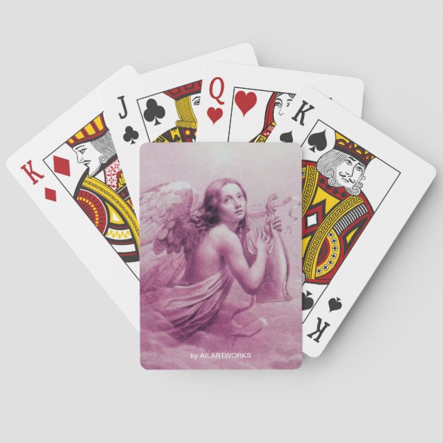 ANGEL PLAYING LYRA OVER THE CLOUDS pink Playing Cards (Back)