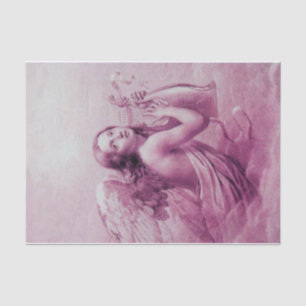 ANGEL PLAYING LYRA OVER THE CLOUDS Pink Purple Tissue Paper
