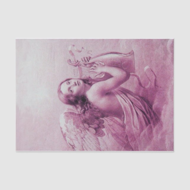 ANGEL PLAYING LYRA OVER THE CLOUDS Pink Purple Tissue Paper (Front)