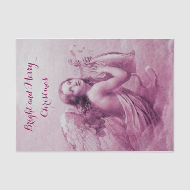 ANGEL PLAYING LYRA OVER THE CLOUDS Pink Purple Tissue Paper (Front)