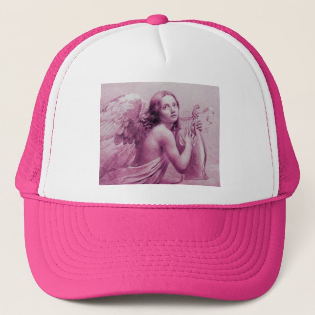 ANGEL PLAYING LYRA OVER THE CLOUDS pink Trucker Hat (Front)