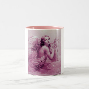 ANGEL PLAYING LYRA OVER THE CLOUDS pink Two-Tone Coffee Mug