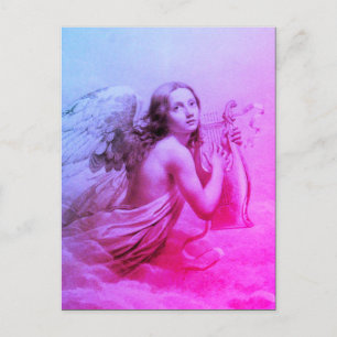 ANGEL PLAYING LYRA OVER THE CLOUDS POSTCARD