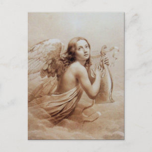 ANGEL PLAYING LYRA OVER THE CLOUDS POSTCARD