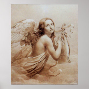 ANGEL PLAYING LYRA OVER THE CLOUDS POSTER