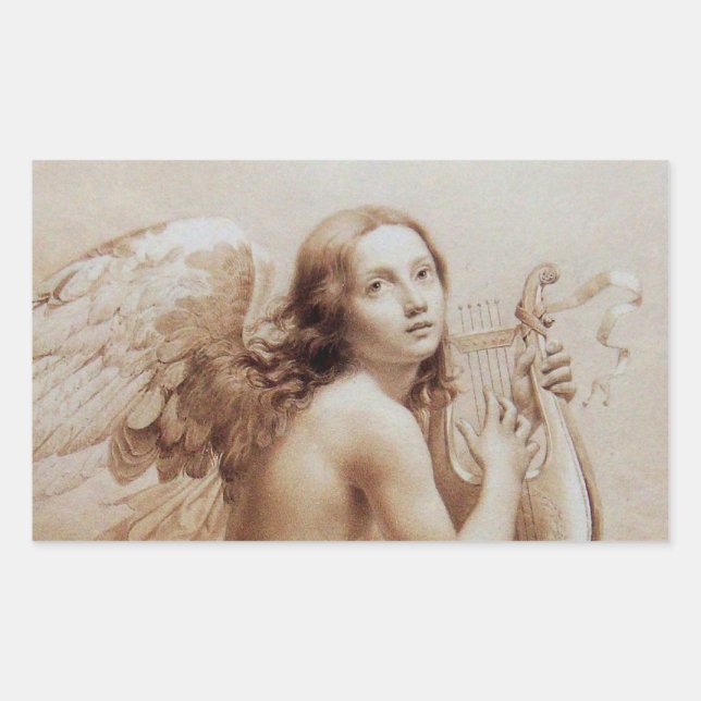 ANGEL PLAYING LYRA OVER THE CLOUDS RECTANGULAR STICKER (Front)