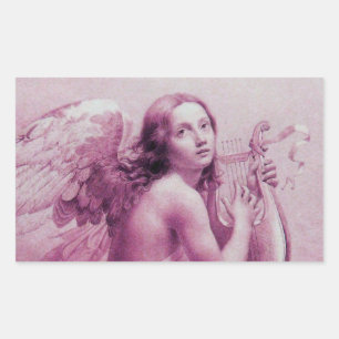 ANGEL PLAYING LYRA OVER THE CLOUDS RECTANGULAR STICKER