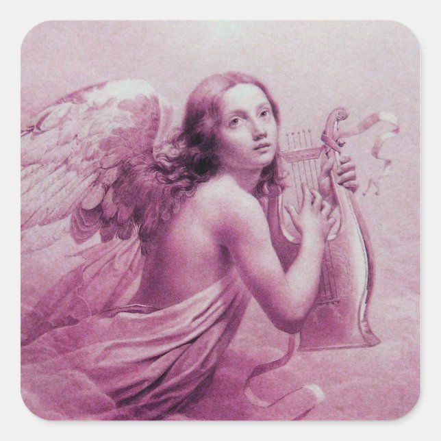 ANGEL PLAYING LYRA OVER THE CLOUDS SQUARE STICKER (Front)