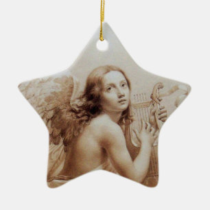 ANGEL PLAYING LYRA OVER THE CLOUDS Star Ceramic Tree Decoration