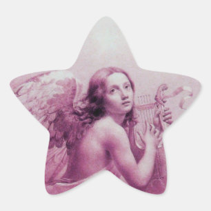 ANGEL PLAYING LYRA OVER THE CLOUDS STAR STICKER
