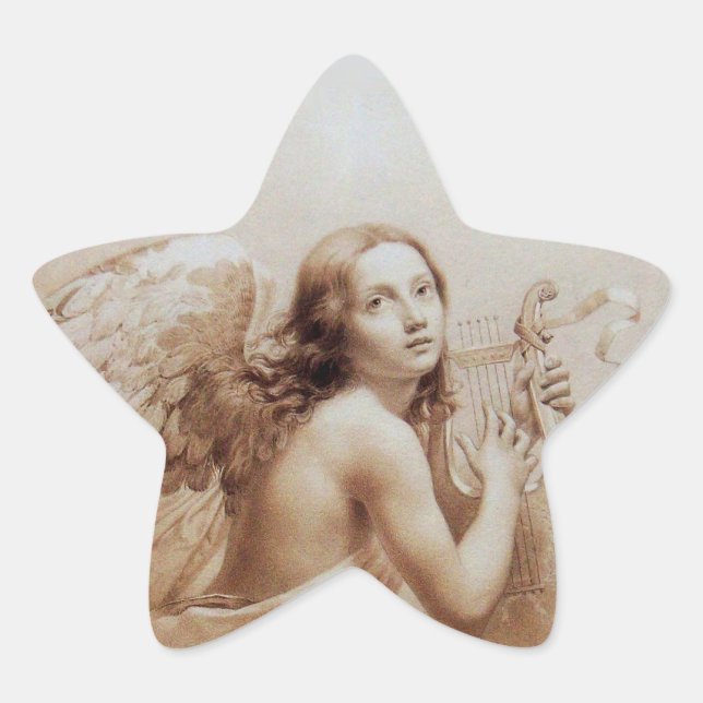 ANGEL PLAYING LYRA OVER THE CLOUDS STAR STICKER (Front)