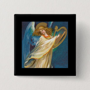 Angel Playing Music On A Harp 15 Cm Square Badge