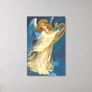 Angel Playing Music On A Harp Canvas Print