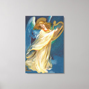 Angel Playing Music On A Harp Canvas Print