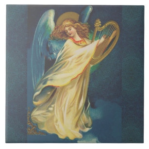 Angel Playing Music On A Harp Ceramic Tile