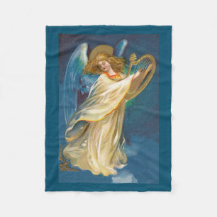 Angel Playing Music On A Harp Fleece Blanket