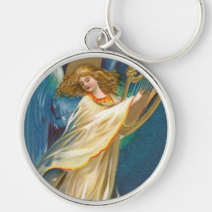Angel Playing Music On A Harp Key Ring