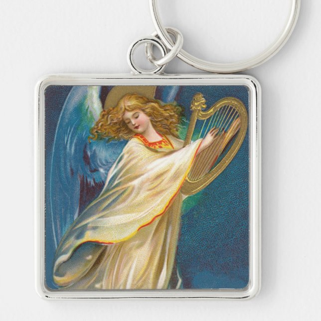 Angel Playing Music On A Harp Key Ring (Front)