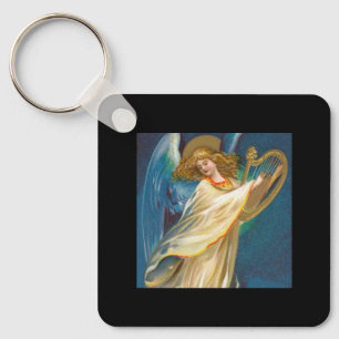 Angel Playing Music On A Harp Key Ring