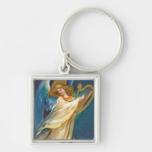 Angel Playing Music On A Harp Key Ring