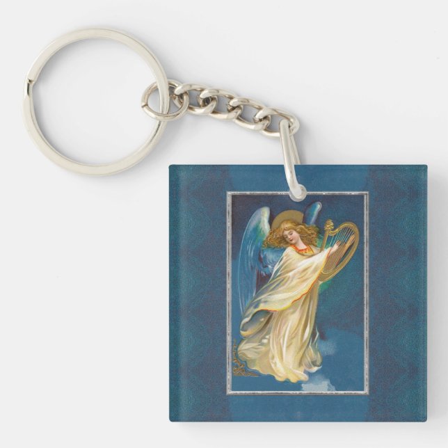Angel Playing Music On A Harp Keychain (Front)