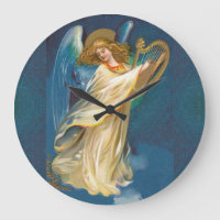 Angel Playing Music On A Harp Large Clock