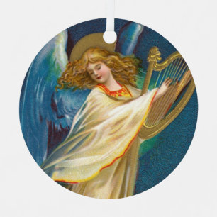 Angel Playing Music On A Harp Metal Tree Decoration