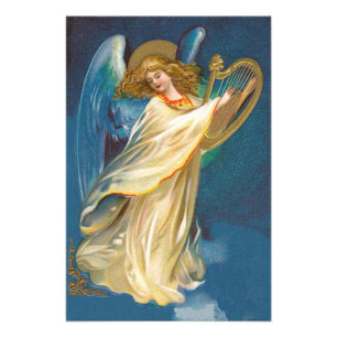 Angel Playing Music On A Harp Photo Print