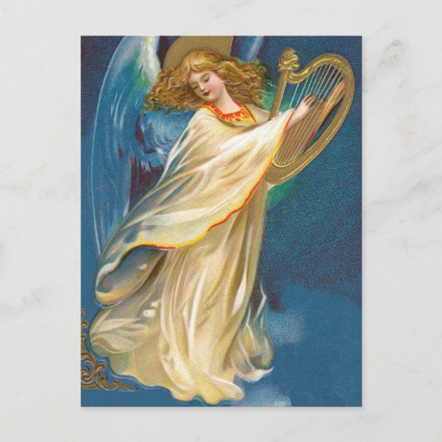 Angel Playing Music On A Harp Postcard (Front)