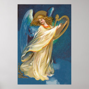 Angel Playing Music On A Harp Poster