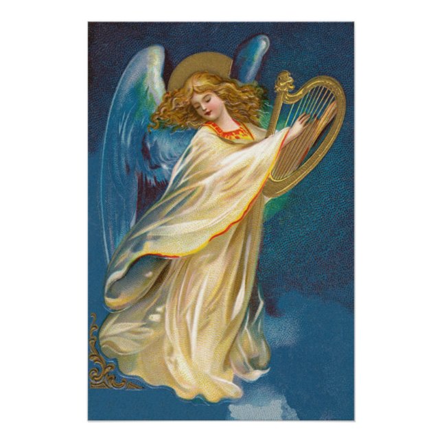 Angel Playing Music On A Harp Poster (Front)