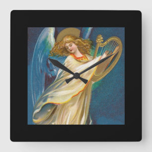 Angel Playing Music On A Harp Square Wall Clock