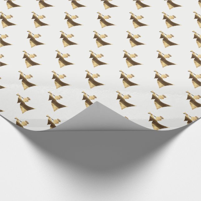 Angel playing Trumpet Gold White Christmas Wrapping Paper (Corner)