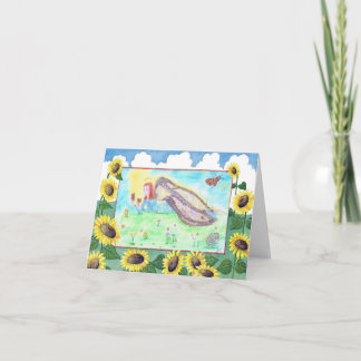 Angel playing with monarch butterflies. card