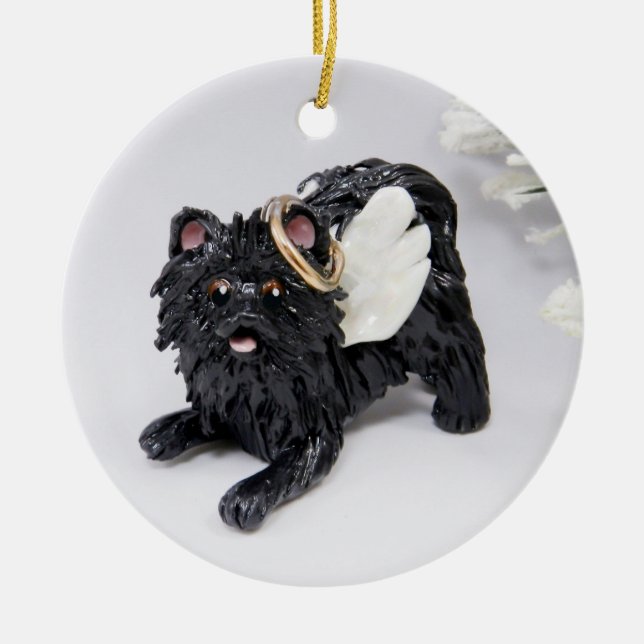 Angel Pomeranian Dog Ceramic Ornament (Front)