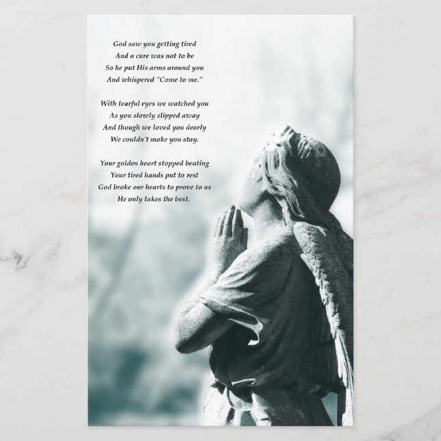 angel prayer funeral service announcements (Front)