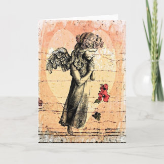 Angel Praying Greeting Card Heart Watercolor