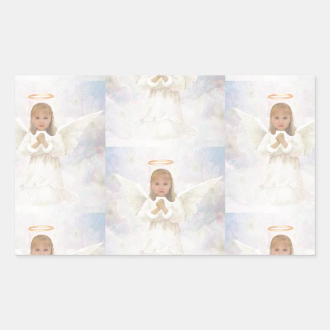 Angel Praying Rectangular Sticker (Front)