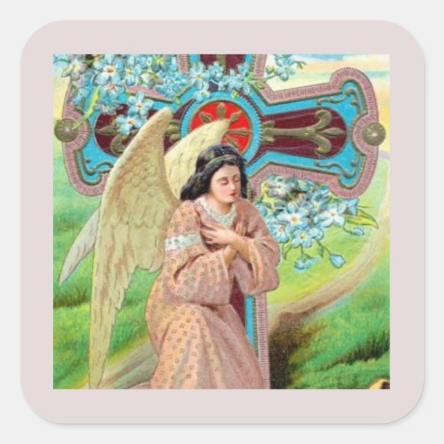 Angel Praying Square Sticker (Front)