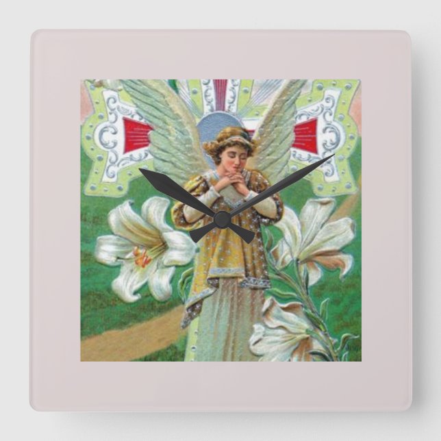 Angel Praying Square Wall Clock (Front)
